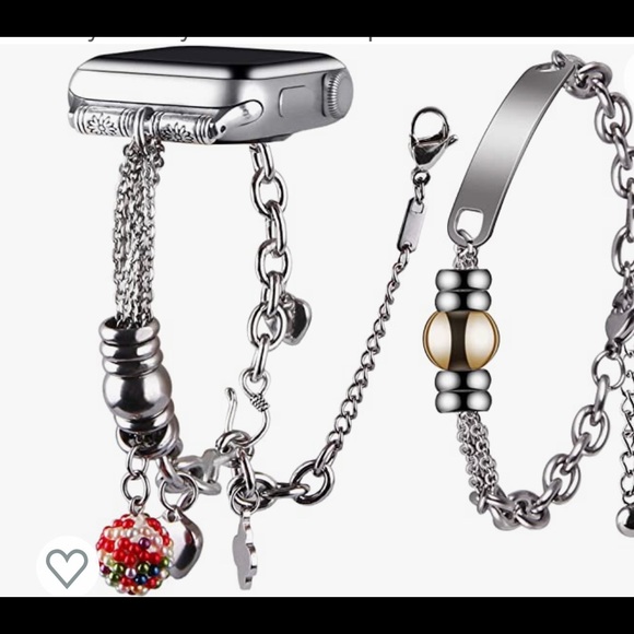 APPLE WATCH Band & Bracelet Stainless Steel w Charms 2pc - Picture 1 of 11